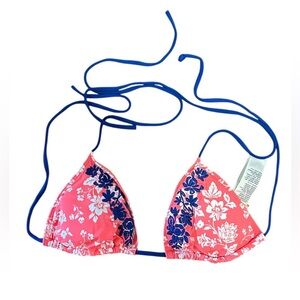 Abercrombie & Fitch Coral Floral Triangle Bikini Top with Blue Straps Size Small